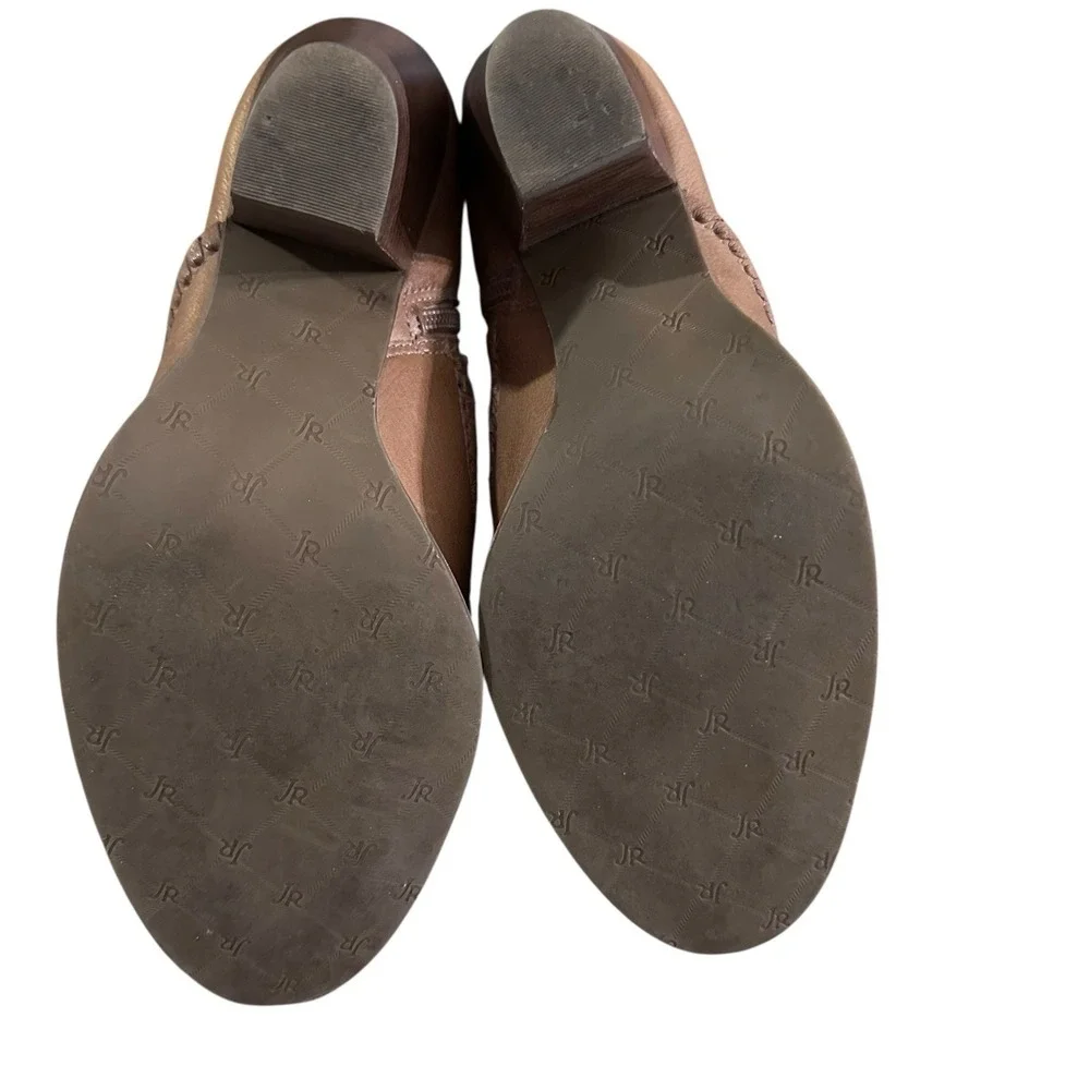 Jack Rogers Kyle Oak Brown Leather Whipstitch Ankle Booties Women's Size 9 M Zip